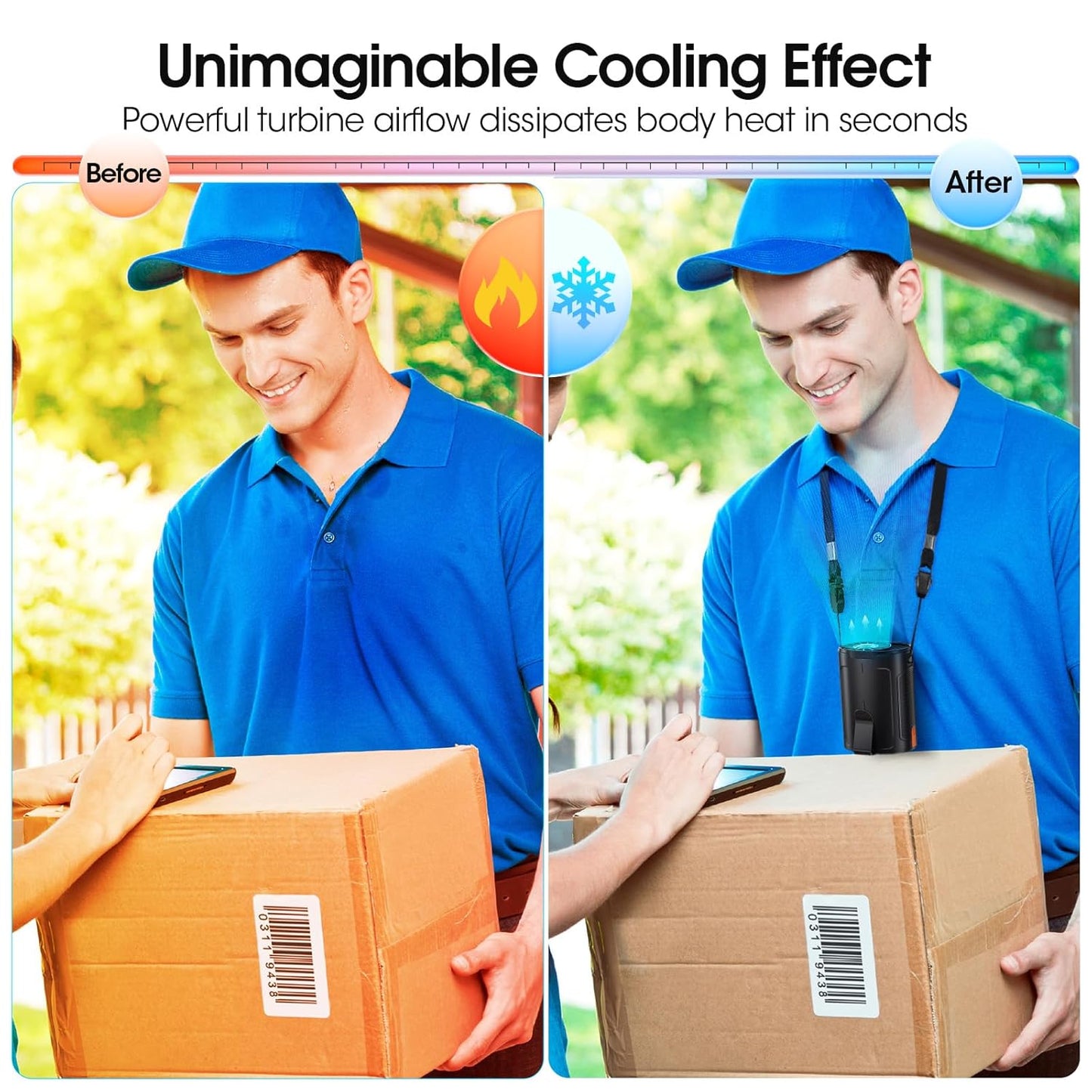 AI Portable Fan Rechargeable, 4 Speeds 6600RPM Strong Airflow, Personal Waist Fan with up to 25H of Working Time, Hands-Free Hanging Neck Fan, Wearable Belt Fan for Camping, Outdoor, Jobsite