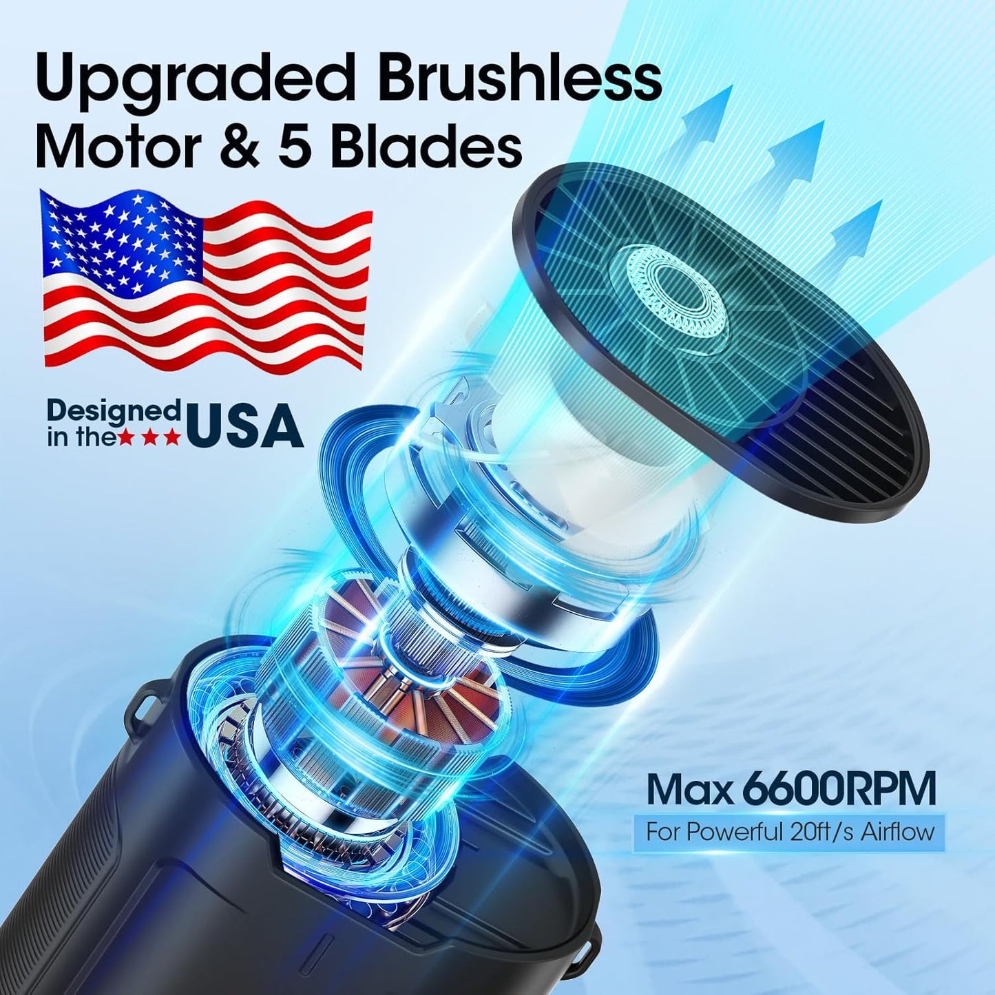 AI Portable Fan Rechargeable, 4 Speeds 6600RPM Strong Airflow, Personal Waist Fan with up to 25H of Working Time, Hands-Free Hanging Neck Fan, Wearable Belt Fan for Camping, Outdoor, Jobsite