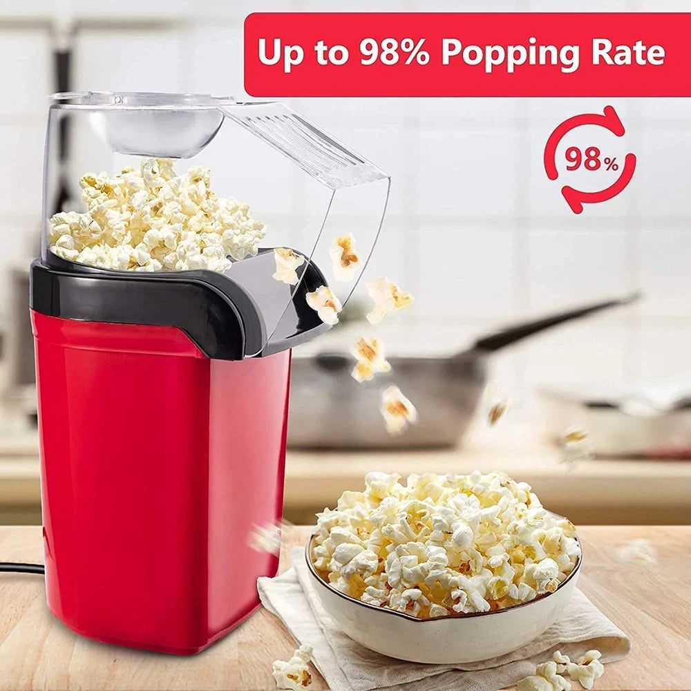 Electric Popcorn Maker Machine Hot Air Fryer with Lid Includes Measuring Cup Red Colour