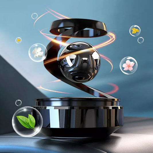 Solar Power Rotating Design Alloy Body Car Interior Decoration Air Freshener Perfum, with Organic Fragrance (Crystal Black)